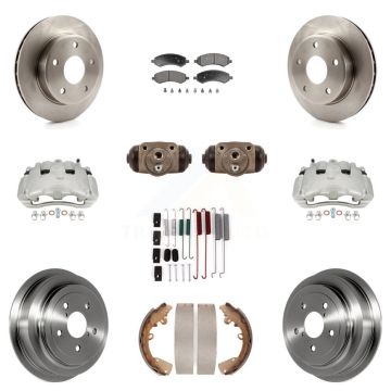 Front Rear Brake Caliper Rotor Drum Semi-Metallic Pad Shoe Cylinder Kit (11Pc) For Dodge KC8-100947P
