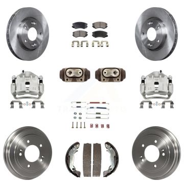 Front Rear Brake Caliper Rotors Drum Ceramic Pad Shoe Cylinder & Hardware Kit (11Pc) For KC8-100947T