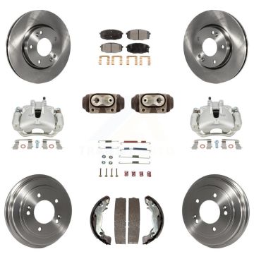 Front Rear Brake Caliper Rotors Drum Ceramic Pad Shoe Cylinder & Hardware Kit (11Pc) For KC8-100948T