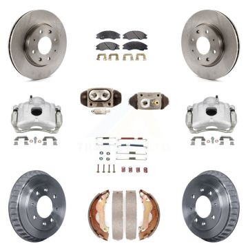Front Rear Brake Caliper Rotors Drum Ceramic Pad Shoe Cylinder & Hardware Kit (11Pc) For KC8-100949T