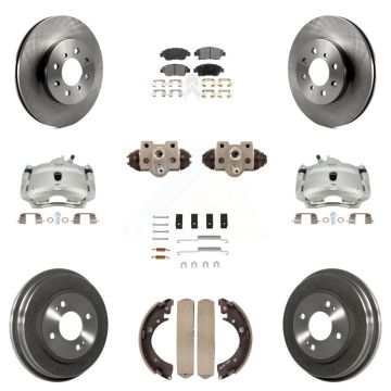 Front Rear Brake Caliper Rotors Drum Ceramic Pad Shoe Cylinder & Hardware Kit (11Pc) For KC8-100950T