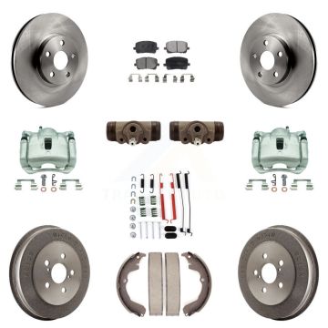 Front Rear Brake Caliper Rotors Drum Ceramic Pad Shoe Cylinder & Hardware Kit (11Pc) For KC8-100953T