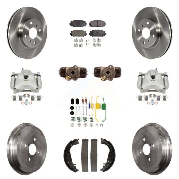Front Rear Brake Caliper Rotors Drum Ceramic Pad Shoe Cylinder & Hardware Kit (11Pc) For KC8-100954T