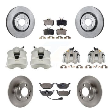 Front Rear Brake Caliper Rotors & Semi-Metallic Pad Kit (10Pc) For Volkswagen Golf Jetta KC8-100980P