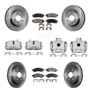 Front Rear Brake Caliper Rotor Semi-Metallic Pad Kit (10Pc) For GMC Acadia Buick Enclave KC8-100991P