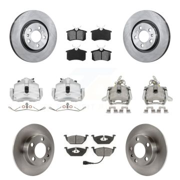 Front Rear Disc Brake Caliper Rotors & Semi-Metallic Pad Kit (10Pc) For Volkswagen Jetta KC8-100992S