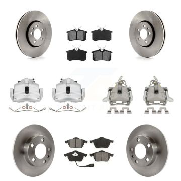 Front Rear Disc Brake Caliper Rotors & Semi-Metallic Pad Kit (10Pc) For Volkswagen Jetta KC8-100993S
