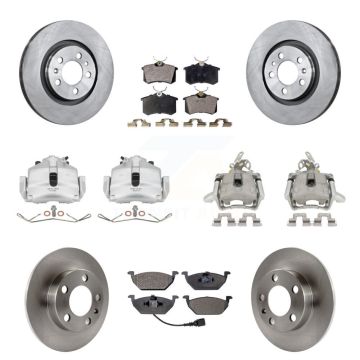 Front Rear Disc Brake Caliper Rotors & Semi-Metallic Pad Kit (10Pc) For Volkswagen Jetta KC8-101008P