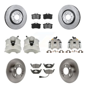 Front Rear Brake Caliper Rotors & Semi-Metallic Pad Kit (10Pc) For Volkswagen Golf Jetta KC8-101028S
