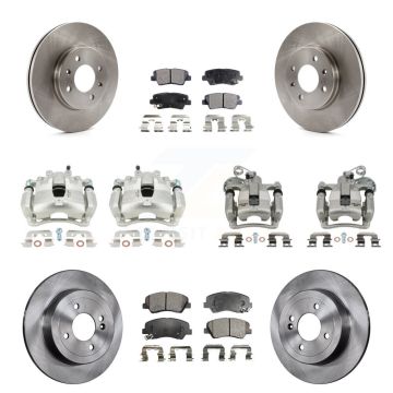 Front Rear Brake Caliper Rotor Semi-Metallic Pad Kit (10Pc) For 2012-2016 Hyundai Accent KC8-101029P