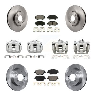 Front Rear Disc Brake Caliper Rotors Semi-Metallic Pad Kit (10Pc) For Hyundai Sonata Kia KC8-101029S