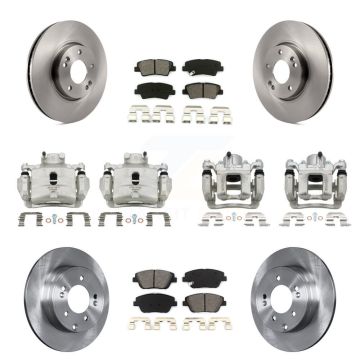 Front Rear Brake Caliper Rotor Semi-Metallic Pad Kit (10Pc) For 2014 Hyundai Sonata 2.0L KC8-101030S