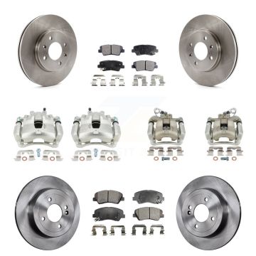 Front Rear Disc Brake Caliper Rotors And Semi-Metallic Pads Kit (10Pc) For Kia Rio KC8-101038P