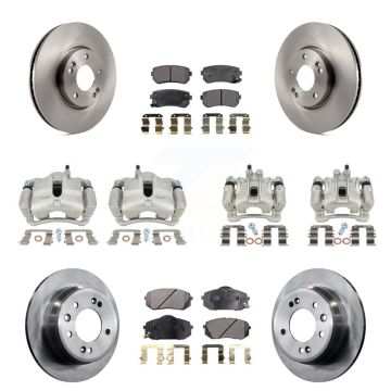 Front Rear Disc Brake Caliper Rotors Semi-Metallic Pad Kit (10Pc) For Hyundai Tucson Kia KC8-101045P