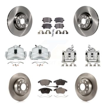Front Rear Brake Caliper Rotors Semi-Metallic Pad Kit (10Pc) For 2012 Volkswagen CC 2.0L KC8-101071P