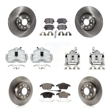 Front Rear Brake Caliper Rotor & Semi-Metallic Pad Kit (10Pc) For Volkswagen Passat 2.0L KC8-101073P