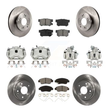 Front Rear Brake Caliper Rotor Semi-Metallic Pad Kit (10Pc) For 2013-2015 Acura ILX 1.5L KC8-101074S