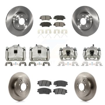 Front Rear Disc Brake Caliper Rotors Semi-Metallic Pad Kit (10Pc) For Hyundai Tucson Kia KC8-101174S