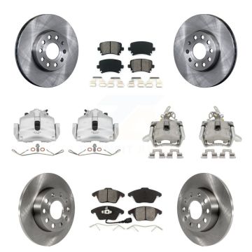 Front Rear Brake Caliper Rotors Semi-Metallic Pad Kit (10Pc) For 06-09 Volkswagen Rabbit KC8-101190S