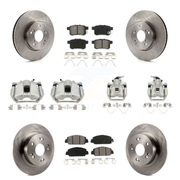 Front Rear Disc Brake Caliper Rotors And Semi-Metallic Pads Kit (10Pc) For Honda Accord KC8-101210S