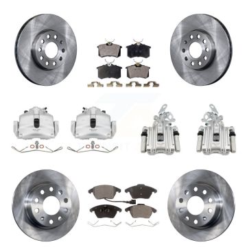 Front Rear Disc Brake Caliper Rotor & Ceramic Pad Kit (10Pc) For Volkswagen Jetta Beetle KC8-101215T