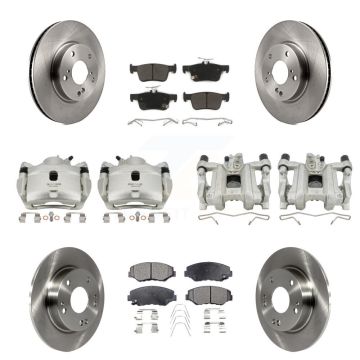 Front Rear Disc Brake Caliper Rotors And Semi-Metallic Pads Kit (10Pc) For Honda Civic KC8-101236P