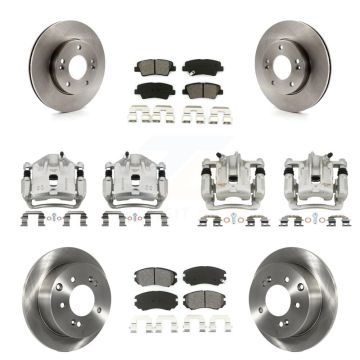 Front Rear Brake Caliper Rotors Semi-Metallic Pad Kit (10Pc) For 2010-2011 Kia Soul 1.6L KC8-101247S
