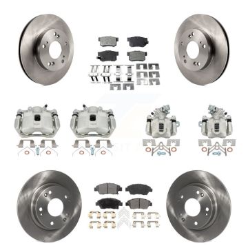 Front Rear Brake Caliper Rotor Semi-Metallic Pad Kit (10Pc) For 2013-2015 Acura ILX 1.5L KC8-101258P