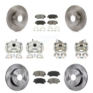Front Rear Disc Brake Caliper Rotors And Semi-Metallic Pads Kit (10Pc) For Kia Rio KC8-101264S