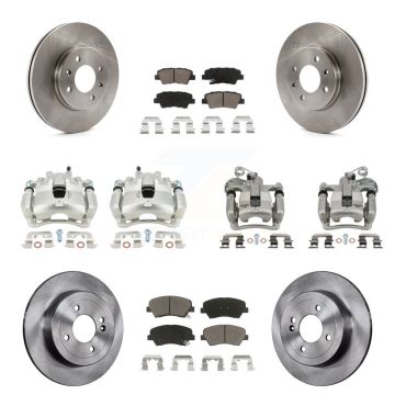Front Rear Disc Brake Caliper Rotors Ceramic Pad Kit (10Pc) For 2012-2016 Hyundai Accent KC8-101277C
