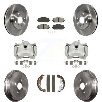 Front Rear Disc Brake Caliper Rotors Drums Semi-Metallic Pads Kit (8Pc) For Toyota Yaris KC8-101280S
