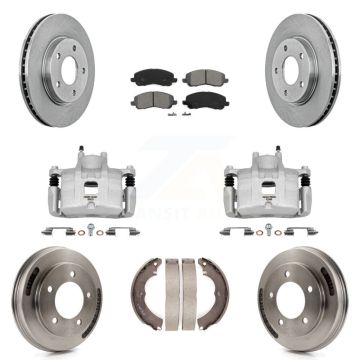 Front Rear Brake Caliper Rotors Drums Semi-Metallic Pads Kit (8Pc) For Mitsubishi Lancer KC8-101281S