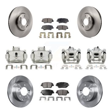 Front Rear Brake Caliper Rotor Semi-Metallic Pad Kit (10Pc) For 2014 Hyundai Sonata 2.0L KC8-101285P