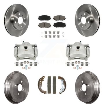 Front Rear Disc Brake Caliper Rotors Drums Ceramic Pads Kit (8Pc) For Toyota Yaris KC8-101297C