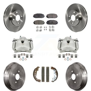 Front Rear Disc Brake Caliper Rotors Drums Semi-Metallic Pads Kit (8Pc) For Toyota Yaris KC8-101312P