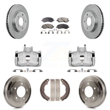 Front Rear Disc Brake Caliper Rotors Drums Ceramic Pads Kit (8Pc) For Mitsubishi Lancer KC8-101319T