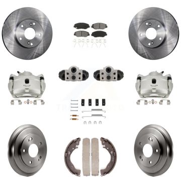 Front Rear Brake Caliper Rotor Drum Semi-Metallic Pad Shoe Cylinder Hardware Kit (11Pc) For KC8-1013