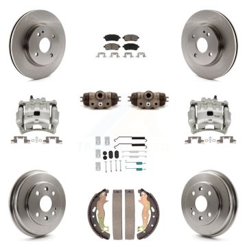 Front Rear Brake Caliper Rotors Drum Ceramic Pad Shoe Cylinder & Hardware Kit (11Pc) For KC8-101359C