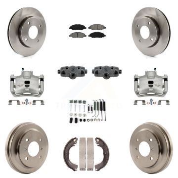Front Rear Brake Caliper Rotor Drum Semi-Metallic Pad Shoe Cylinder Hardware Kit (11Pc) For KC8-1013