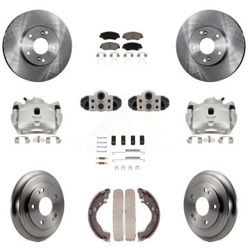 Front Rear Brake Caliper Rotors Drum Ceramic Pad Shoe Cylinder & Hardware Kit (11Pc) For KC8-101365C