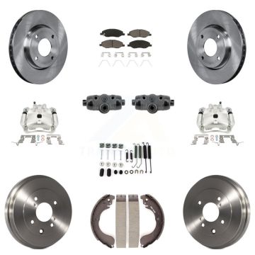 Front Rear Brake Caliper Rotors Drum Ceramic Pad Shoe Cylinder & Hardware Kit (11Pc) For KC8-101366C