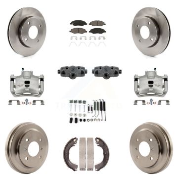 Front Rear Brake Caliper Rotors Drum Ceramic Pad Shoe Cylinder & Hardware Kit (11Pc) For KC8-101367C