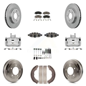 Front Rear Brake Caliper Rotors Drum Ceramic Pad Shoe Cylinder & Hardware Kit (11Pc) For KC8-101370C