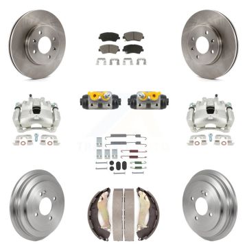 Front Rear Brake Caliper Rotors Drum Ceramic Pad Shoe Cylinder & Hardware Kit (11Pc) For KC8-101371C