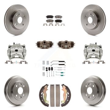 Front Rear Brake Caliper Rotors Drum Ceramic Pad Shoe Cylinder & Hardware Kit (11Pc) For KC8-101374T