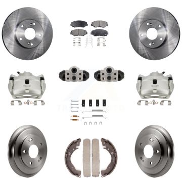 Front Rear Brake Caliper Rotor Drum Semi-Metallic Pad Shoe Cylinder Hardware Kit (11Pc) For KC8-1013