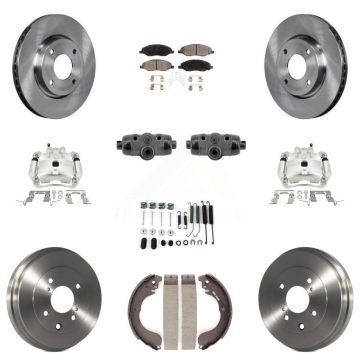Front Rear Brake Caliper Rotor Drum Semi-Metallic Pad Shoe Cylinder Hardware Kit (11Pc) For KC8-1013