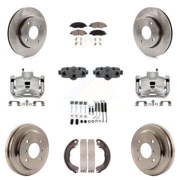 Front Rear Brake Caliper Rotor Drum Semi-Metallic Pad Shoe Cylinder Hardware Kit (11Pc) For KC8-1013