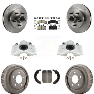 Front Rear Brake Caliper Rotors Drum Semi-Metallic Pad Kit (8Pc) For GMC Yukon Chevrolet KC8-101385N