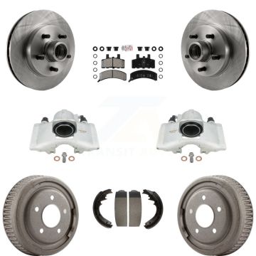 Front Rear Brake Caliper Rotors Drum Semi-Metallic Pad Kit (8Pc) For GMC Yukon Chevrolet KC8-101386N